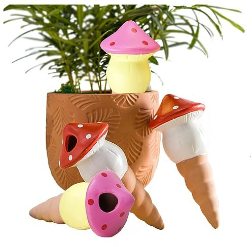 Lot de 4 pics d'arrosage automatique pour plantes en pot en forme de champignon - Dispositif d'irrigation goutte à goutte pour plantes en pot (2 blancs + 2 jaunes)
