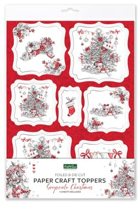 Katy Sue Greyscale Christmas Die-Cut & Silver Foiled Paper Craft Toppers for Christmas Card Making Supplies. Contains 50 Individual Card Toppers On 6 Sheets by Katy Sue Designs Card Making