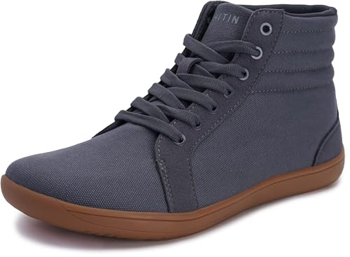 WHITIN Men's Wide Mid Ankle Top Barefoot Shoes Boots Fashion Canvas Sneakers Zero Drop Sole Size 10 Casual Minimalist Weightlifting Fitness Grey Gum 44