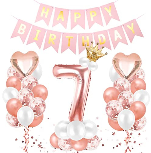 Palloncino 7° compleanno oro rosa, decorazione compleanno 7 anni, palloncino 7° compleanno, pallone foil gigante numero 7, pallone foil buon compleanno 7, pallone 7 per festeggiata