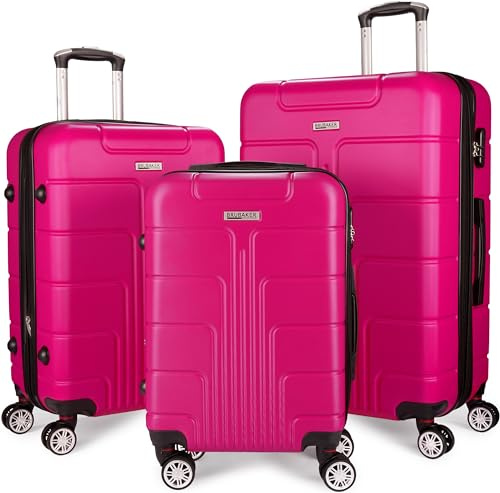 BRUBAKER Set de Maletas Rígidas Miami - Maletas Expandibles con Cerradura de Combinación, 4 Ruedas y Asas - 3 Piezas con Equipaje de Mano - Maleta Trolley ABS (M, L, XL - Rosa)