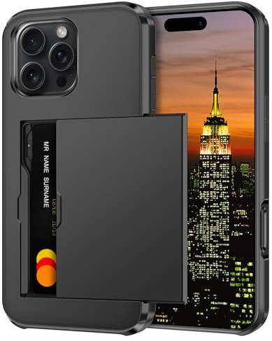 Coolden for iPhone 16 Pro Max Case with Card Holder Armor Shockproof Case Heavy Duty Protective Case Hard Back Soft TPU Bumper Hidden Card Slot Wallet Case for iPhone 16 Pro Max Phone Case (Black)