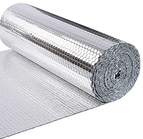 VOUNOT® Isolante Termico 60cm x 20m, Foglio Isolante Doppio Strato Alluminio Bolle, Pellicola Riflettente Rotolo Pannello Termoriflettente per Pareti dei Termosifoni, Porte, Finestre, Pavimenti, Tetti