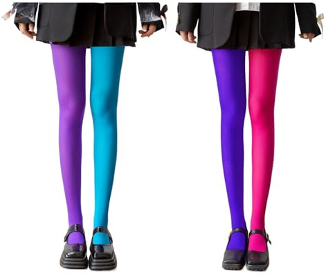 Ximimark 2 pcs Vibrant Two-Tone Footed Pantyhose - Comfy Elastic Waist - Perfect for Carnaval & Festive Outfits