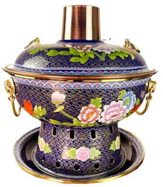 GAROEN Olla Caliente Duradera de Cobre cloisonné, Olla de carbón Transparente para Sopa, Olla para Pato mandarín, Olla de Cobre Antigua para el hogar, Plato para Calentar
