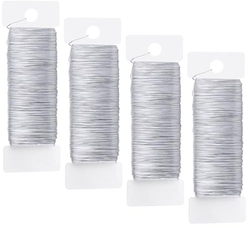 0,35mm x 200m Basteldraht Dünn, 4 Rollen Draht zum Basteln Schmuckdraht Blumendraht Silber Floristendraht Wickeldraht Basteldrähte für Handwerk Schmuckherstellung Bastelarbeiten (50 m/Rolle)