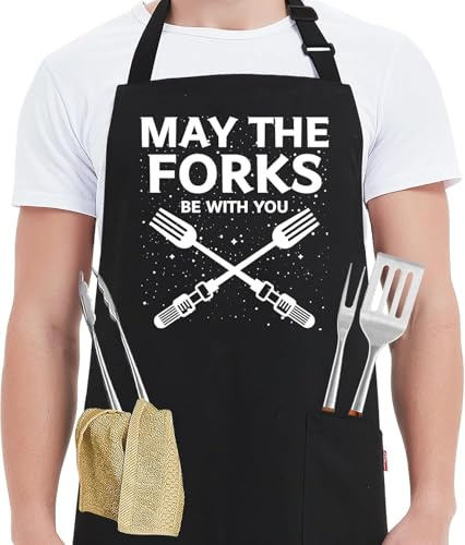 LSUO BAOFU Tablier de cuisine réglable, tabliers amusants pour hommes avec 2 poches - Cadeau d'anniversaire pour la fête des pères pour papa, tablier de cuisine, de barbecue, de cuisine, de chef (B)