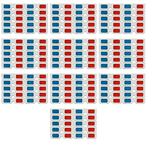 Reinscer Lot de 100 paires de lunettes 3D stéréo en papier rouge et bleu pour films - Lunettes 3D en papier anaglyphe