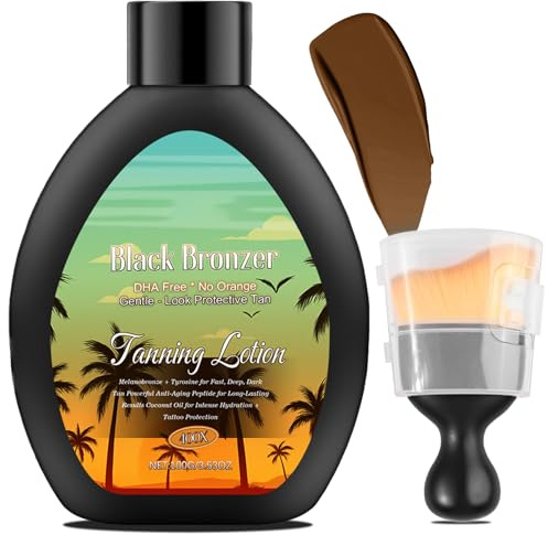 100ml Self Tanning Lotion, Instant Fake Tan Moisturiser with Tanning Brush, Medium/Dark False Tan Cream for Body Leg Face, Tinted Body Moisturiser for Women Men, Even Out Skin Tone, Dark Bronze