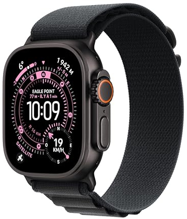 Apple Watch Ultra 3 GPS + Cellular 49 mm Premium Smartwatch für Lauftraining und Kombinationssport mit robustem Titangehäuse in Schwarz und Alpine Loop in Schwarz (Small)