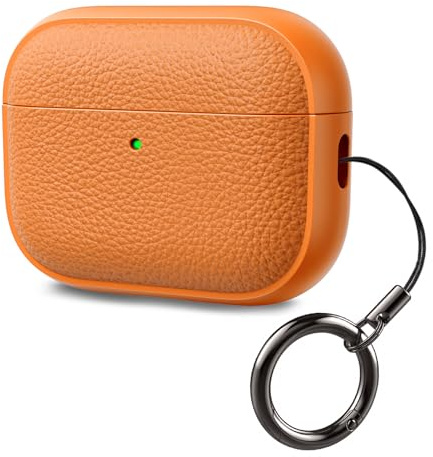 ACRONIX Cover per AirPods Pro 3 (2025) –Cover in TPU Effetto Pelle, Resistente a Graffi e Polvere, LED visibile, Protezione Antiurto, Arancione