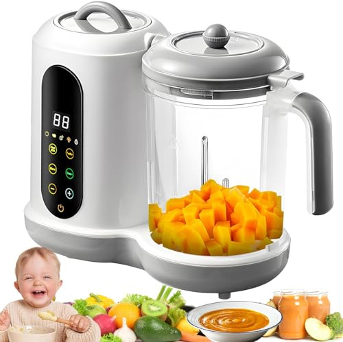 Baby Food Processer Chopper, Multifunctional Homemade Food Maker Steamer Puree Blender with 4 Preset Menus, Touch Screen Control, Self Cleans, BPA-Free, 50-400ml Capacity for Healthy Baby Meals