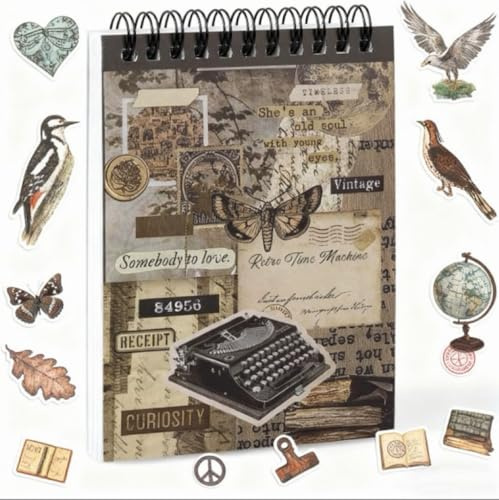 LOLANIUT 50 fogli di adesivi per scrapbook autoadesivi, adesivi decorativi, colore marrone, collezione vintage, decorativi, per journailing, scrapbooking, calendario, regalo fai da te