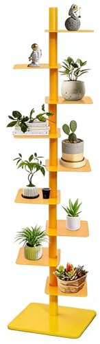 EXSHUING Estantería metálica de 9 Niveles, Torre de Libros Vertical, ángulos Ajustables, Organizador de estantería metálica, Estante esquinero para Salas de Estar, oficinas y dormitorios(Yellow)