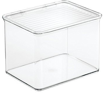 iDesign 67230 Cabinet/Kitchen Binz Stackable Storage Container, Plastic Storage Boxes, Clear, Medium, 14.6 x 17.1 x 12.7 cm, White