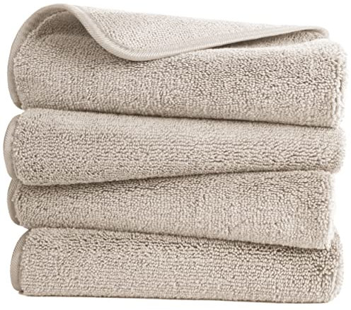 Polyte - 4 Serviettes de Bain en Microfibres - pour Les Mains - sèche Rapidement/ne Peluche Pas - Beige - 40 x 76 cm
