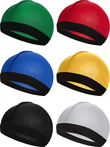 Syhood 6 Pieces Silky Wave Caps for Men Kids 360 Durag Cap Elastic Wave Velvet Hat(Red, Gold, Royal Blue, Silver, Green, Black)