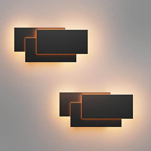 Klighten 2PCS Aplique de pared Lámpara Moderno LED 24W Lámpara para Decoración del Hogar Pared Dormitorio Pasillo Entrada Blanco cálido 2700~3200K, Negro