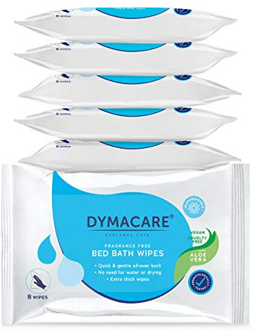 DYMACARE Lingettes Humides Corps à l’Aloe Vera sans Parfum pour Toilette des Adultes, Personnes âgées, Patients alités (6 paquets de 8 lingettes soit 48 lingettes au total)
