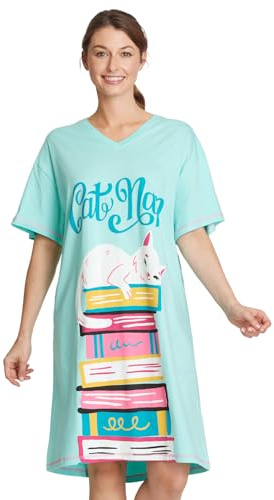Hatley Women's Sleepshirt Night Shirt, Kitty Cat Book Club, One Size