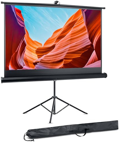 Pyle 60 Inch Portable Projector Screen with Tripod Stand – Fold Out Roll Up, HD Premium 16:9 Aspect Ratio, Matte Viewing Surface for Indoor and Outdoor Use, Perfect for Home, Office and Presentations