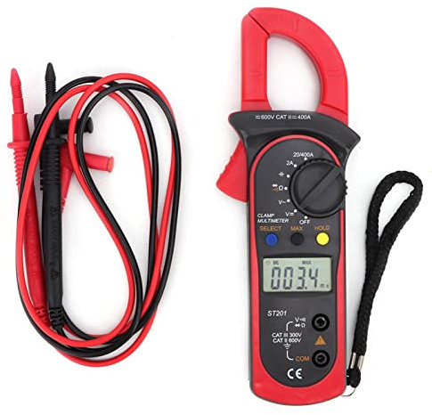 Multímetro Digital Automático ST201, Medidor de Pinza Prueba Diodo Resistencia Voltaje CC/CA Capacitancia Mide con Energía Voltímetro Corriente Inteligente Cuentas para Laboratorio Fábrica(Rojo)