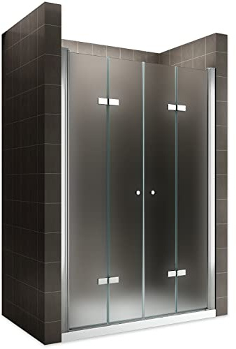 EMMY Porte de douche pliante pivotante H 195 cm largeur réglable 148 à 152 cm verre opaque