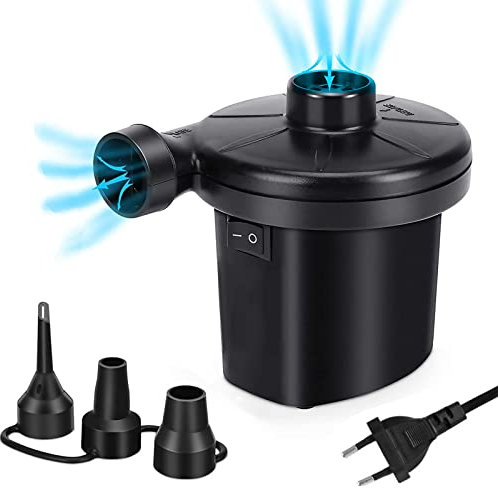 Pompa Elettrica, 2 in 1 Gonfiatore Elettrico Portatile Pompa Elettrico con 3 Ugelli, Pompa ad Aria Elettrica per Materassi da Campeggio, Piscina Gonfiabile, Divano Gonfiabile,AC110V-240V