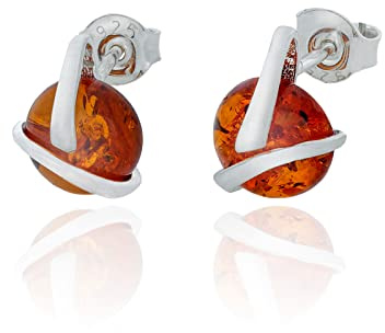 Boucles d'oreilles pour femme en argent sterling 925 avec ambre, ambre de la Baltique rond en cognac, cadeau pour femme, Argent sterling, Ambre