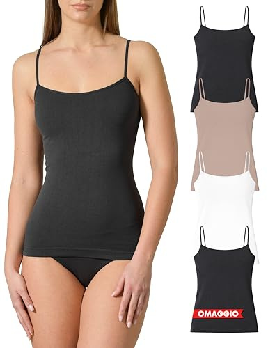 Risalti Canotta Donna Microfibra Spalla Stretta 3 pz - Canottiera Donna Elegante Elasticizzata, Top Intimo Senza Cuciture ed Etichette più Morbido delle Canottiere Cotone, Caraco - Made in Italy