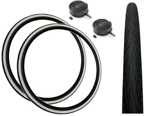 Baldys 700 x 28c Road/Racing Bike Tyres BLACK/WHITEWALL & Schrader Valve Inner Tubes (PACK OF 2)