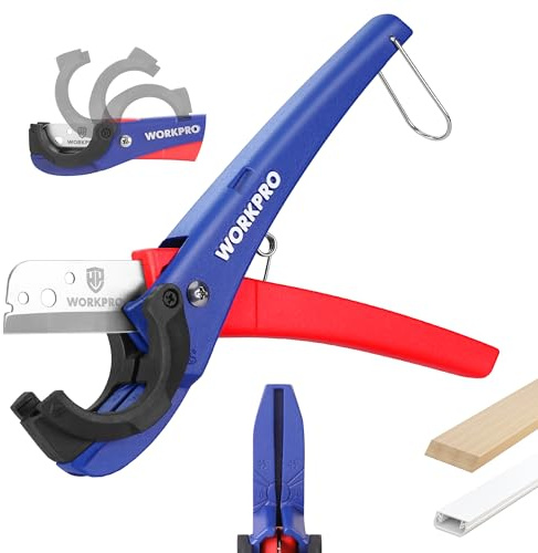 WORKPRO PEX Cutter, Hose Cutter with 1/8-1-5/8 Cutting Capacity, specific angle(30°, 45°) for cutting rectangular cord cover, Tubing Cutter for PPR, PE, PP, Suitable for Home and Plumbing Repairs