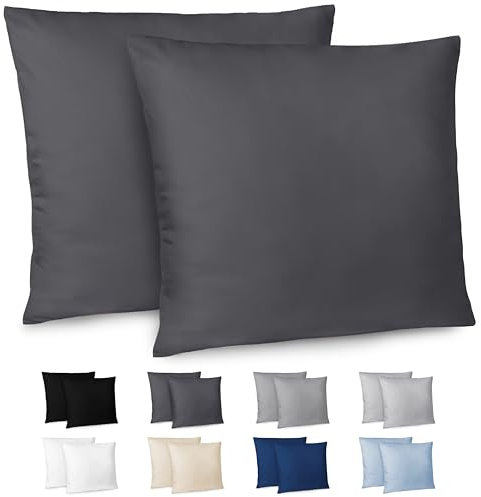 Dreamzie Kissenbezug 60x60 2er Set - Kopfkissenbezug 60x60 Dunkelgrau mit Reißverschluss aus Mikrofaser Weich, 60x60 cm Pillow Cover