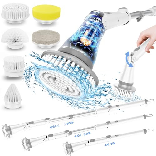Electric Scrubbing Brush, 6 IN 1 Electric Cleaning Brush, Electric Spin Scrubber with Adjustable Handle & 6 Replaceable Brush Heads, Spin Scrubber for Cleaning,Suitable for Floor Bathroom