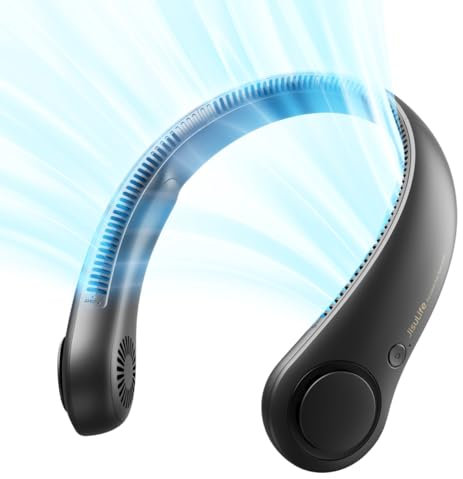 JISULIFE Tragbarer Nackenventilator, Hals-Ventilator ohne Flügel, 5 Geschwindigkeiten, 4000 mAh Batteriebetriebener tragbarer persönlicher Ventilator, Geschenk für Frauen und Männer - Schwarz