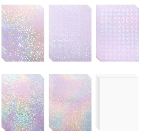 VINYL FROG Holographic Sticker Paper 30 Sheets Holographic Lamination Vinyl A4 Size Clear Overlay Film Waterproof Vinyl Sticker for DIY Crafts with 6 Styles