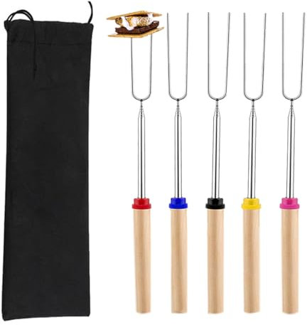 TNSRAY 5 pièces Brochettes pour Barbecue INOX, Accessoire Barbecue, Brochettes de Barbecue Longue, Bâtonnets à rôtir Extensible, Pique a Brochette, Pic a Brochette, Ustensile Barbecue, Barbecook Kebab