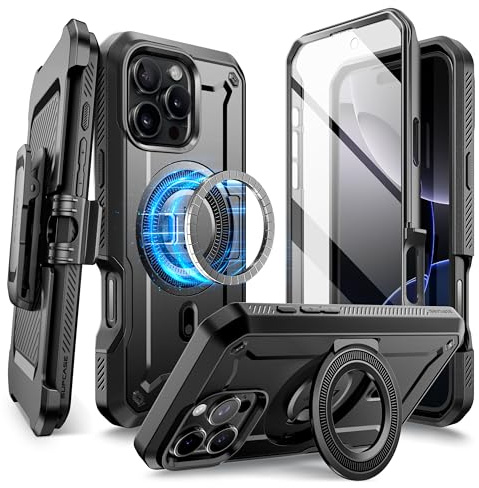 SUPCASE für iPhone 16 Pro Hülle 6.3'' Magsafe Handyhülle Bumper Case mit Displayschutz, Ständer und Gürtelclip [Unicorn Beetle Pro Mag] Schutzhülle für iPhone 16 Pro 2024 (Schwarz)