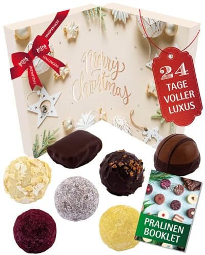 Hallingers Genuss Manufaktur Veganer Pralinen Adventskalender mit & ohne Alkohol – 24 handgemachte vegane Schoko Pralinen aus Edelkakao - Süßigkeiten Geschenk Erwachsene - Weihnachtskalender 2025