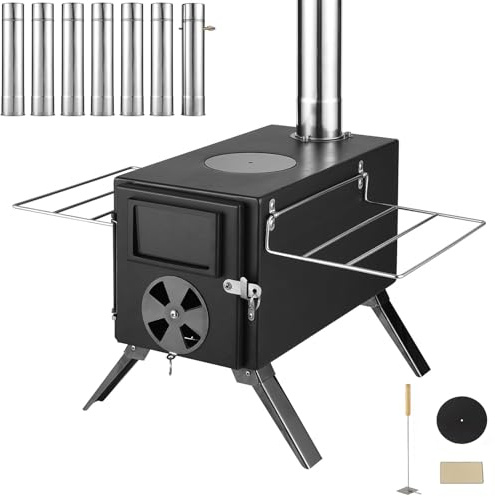 TAIMIKO Réchaud de camping portable en acier, noir, 6,5 kg, 10 000 à 20 000 BTU, ventilation directe, haute efficacité, autonome