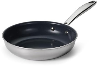 Tramontina Seattle 8-Inch Tri-Ply Clad Stainless Steel Small Frying Pan with Ceramic Non Stick Interior, PTFE/PFOA-Free Nonstick Skillet, Oven-Safe, Dishwasher-Safe, Induction-Ready