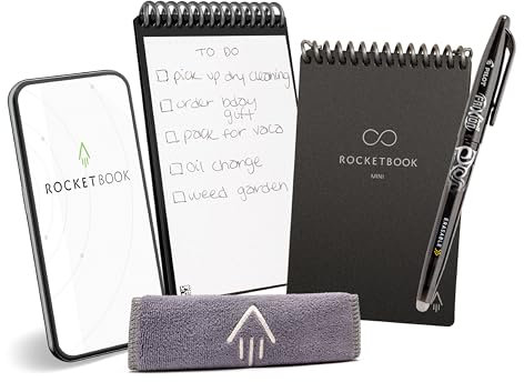 Rocketbook New Mini Reusable Smart Notepad, Pocket Size Notebook 3.5x5.5, Black - Dotted Pages, App-Connected, Erasable, Ideal for On-The-Go List Taking & Quick Notes Anywhere