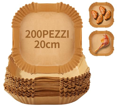 200 Piezas Papel para Freidora de Aire,20CM Papel Air Fryer Cuadrado,Adecuado para hornos, microondas, platos de horno de aire caliente para cocinas de vapor