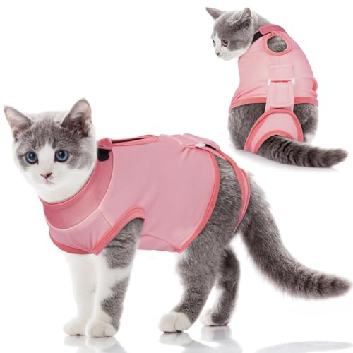 Hjumarayan Body Post Operatorio Gatto, Body Regolabile Post Operatorio Sterilizzazione Tutina Post Operatoria Gatto Femmina, Tuta Antileccamento delle Ferite da Sterilizzazione e Addominali, Rosa S