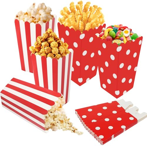 GTNCE Rot Popcorn Tüten Klein Papier 40Stück Mini Popcorntüten Streifen Punkten Papiertüten Klein Box Popcorn Eimer Papier Plätzchentüten Weihnachten Süßigkeiten Tüten Candy Bar Party Tüten Halloween