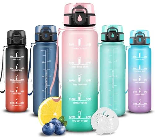 Grsta Borraccia 0,5 litri, Borraccia Motivazionale, Boraccia Senza Perdite, Facile Da Trasportare, Boraccia Orari, Bottiglia Graduata, Facile Da Pulire, Per Yoga, Fitness, Campeggio, Scuola