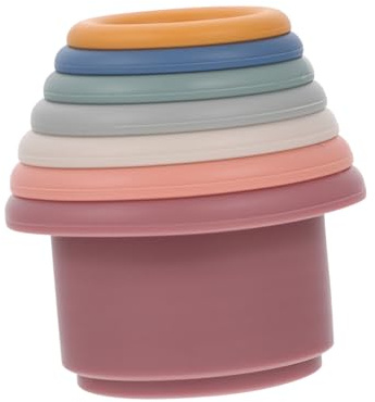 TOYANDONA Jouets de Bain Bébé Gobelets Empilables Silicone 7 Pièces Colorées Stimulation Imagination Coordination Main-Œil Jouet Éducatif pour Garçon et Filles et Tout-Petits
