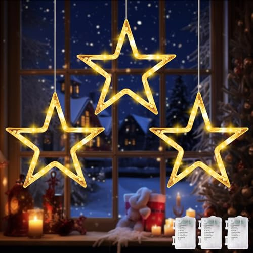 Cortina Luces LED Estrellas,Guirnalda de Luces Interior Estrellas 30cm,Cortina de Estrella de Navidad,Guirnaldas Luminosas,para el Balcón,Ventana,Pared