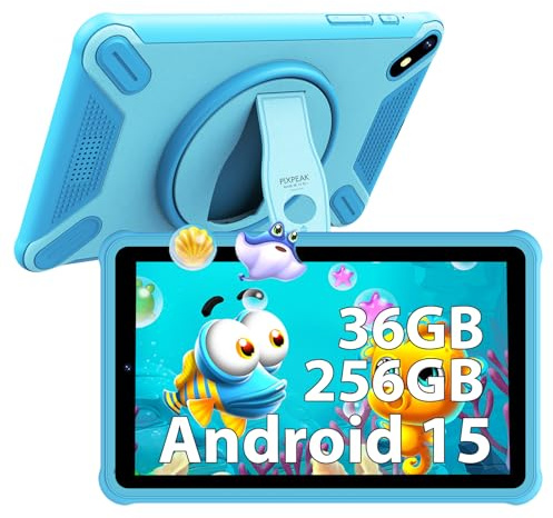 PIXGOOD Tablet 7 per bambini, 36GB RAM 256GB ROM (SD espandibile), Android kids tablet, controlli parentali, schermo FHD, 6580mAh, 5MP+2MP, WiFi, Bluetooth(Blu)