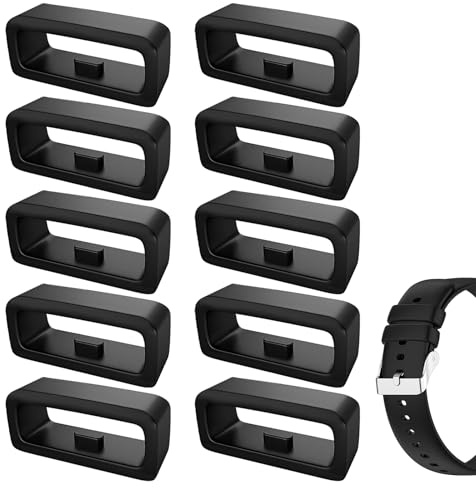 10 Piezas Presillas de Silicona para Correa de Reloj 22 mm, Retenedores de Correa, Anillos de Repuesto y Trabillas para Relojes Deportivos, Smartwatch, Relojes Clásicos y de Pulsera, Color Negro